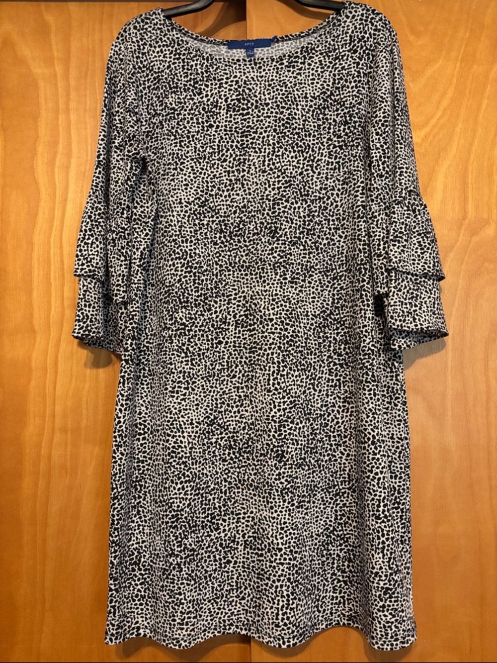 Apt. 9 Black and White Leopard-Style Ruffle Sleeve Dress